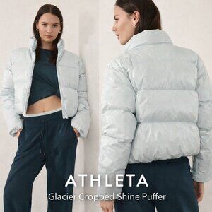 Athleta Cropped Shine Puffer Jacket Glacier Blue Down Size XL